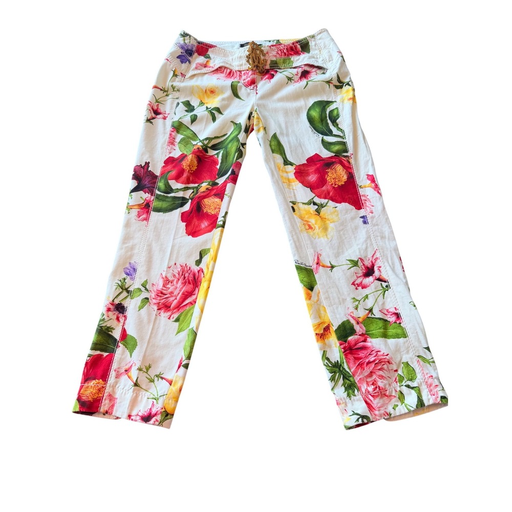 Roberto Cavalli Floral Print Straight Leg Cropped Pants  IT 42 FP1206 KR793